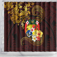 Tonga Ngatu and Hibiscus with Polynesian Tattoo Shower Curtain Gold and Oxblood Color LT03 - Polynesian Pride