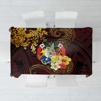 Tonga Ngatu and Hibiscus with Polynesian Tattoo Tablecloth Gold and Oxblood Color LT03 Oxblood - Polynesian Pride