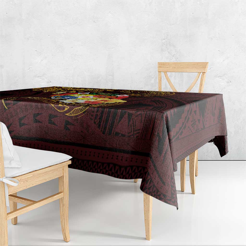 Tonga Ngatu and Hibiscus with Polynesian Tattoo Tablecloth Gold and Oxblood Color LT03 - Polynesian Pride