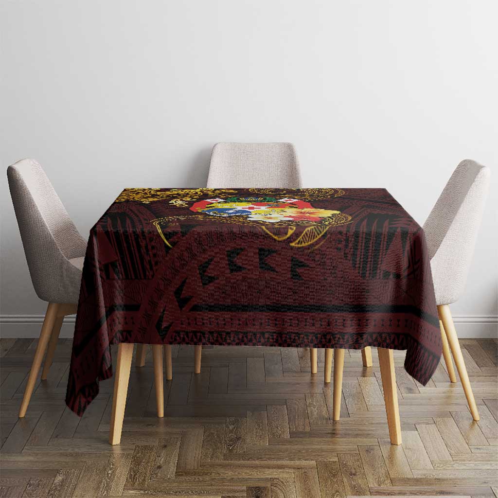 Tonga Ngatu and Hibiscus with Polynesian Tattoo Tablecloth Gold and Oxblood Color LT03 - Polynesian Pride