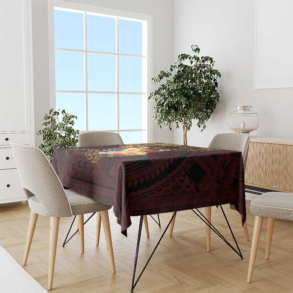 Tonga Ngatu and Hibiscus with Polynesian Tattoo Tablecloth Gold and Oxblood Color LT03 - Polynesian Pride