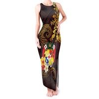 Tonga Ngatu and Hibiscus with Polynesian Tattoo Tank Maxi Dress Gold and Oxblood Color LT03 Women Oxblood - Polynesian Pride