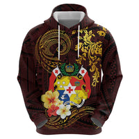 Tonga Ngatu and Hibiscus with Polynesian Tattoo Zip Hoodie Gold and Oxblood Color LT03 - Polynesian Pride