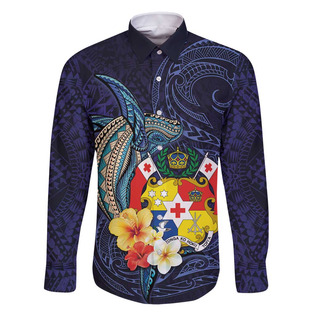 Tonga Vava'u Humpback Whale Blue Water Family Matching Long Sleeve Bodycon Dress and Hawaiian Shirt Polynesian Hibiscus Flowers LT03 Dad's Shirt - Long Sleeve Blue - Polynesian Pride
