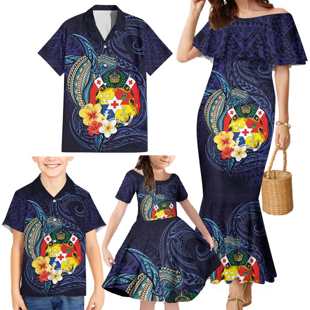 Tonga Vava'u Humpback Whale Blue Water Family Matching Mermaid Dress and Hawaiian Shirt Polynesian Hibiscus Flowers LT03 - Polynesian Pride