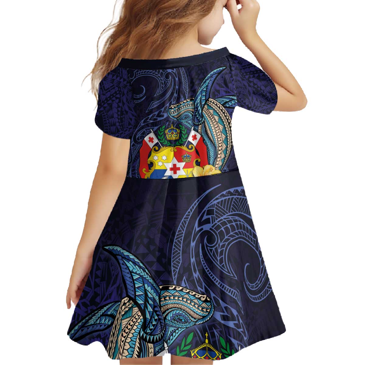 Tonga Vava'u Humpback Whale Blue Water Family Matching Off The Shoulder Long Sleeve Dress and Hawaiian Shirt Polynesian Hibiscus Flowers LT03 - Polynesian Pride
