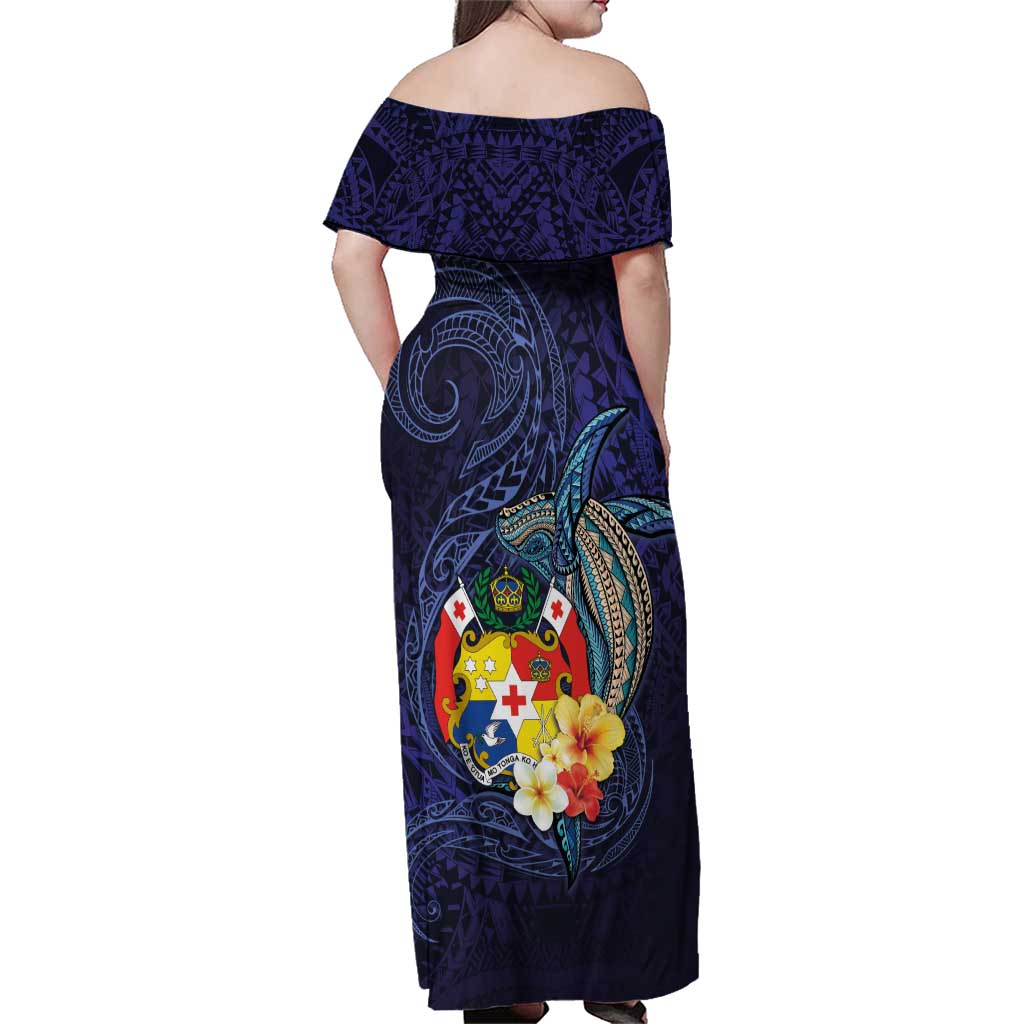 Tonga Vava'u Humpback Whale Blue Water Family Matching Off Shoulder Maxi Dress and Hawaiian Shirt Polynesian Hibiscus Flowers LT03 - Polynesian Pride