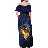 Tonga Vava'u Humpback Whale Blue Water Family Matching Off Shoulder Maxi Dress and Hawaiian Shirt Polynesian Hibiscus Flowers LT03 - Polynesian Pride