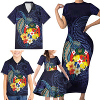 Tonga Vava'u Humpback Whale Blue Water Family Matching Short Sleeve Bodycon Dress and Hawaiian Shirt Polynesian Hibiscus Flowers LT03 - Polynesian Pride