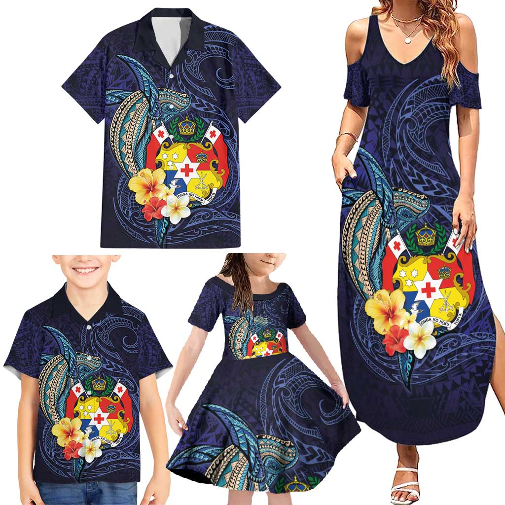 Tonga Vava'u Humpback Whale Blue Water Family Matching Summer Maxi Dress and Hawaiian Shirt Polynesian Hibiscus Flowers LT03 - Polynesian Pride
