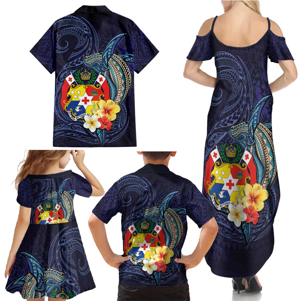 Tonga Vava'u Humpback Whale Blue Water Family Matching Summer Maxi Dress and Hawaiian Shirt Polynesian Hibiscus Flowers LT03 - Polynesian Pride