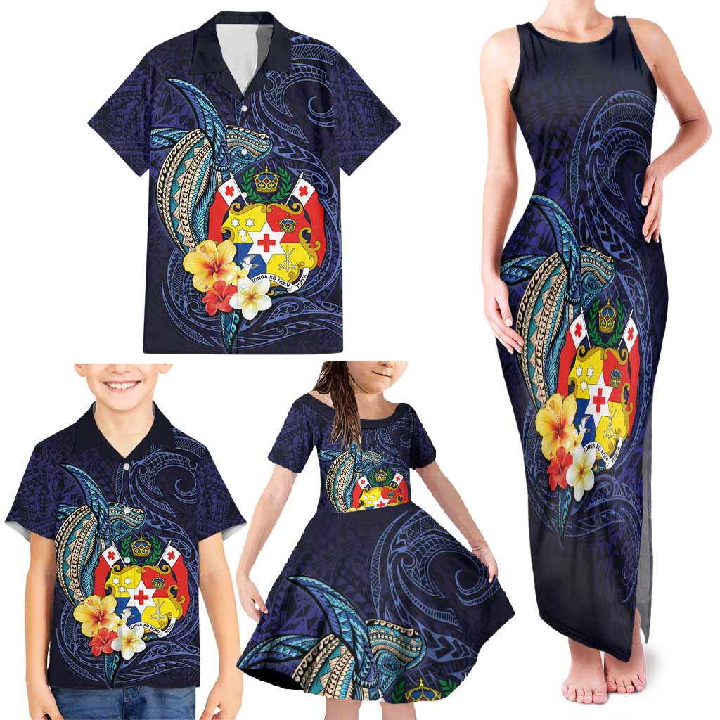 Tonga Vava'u Humpback Whale Blue Water Family Matching Tank Maxi Dress and Hawaiian Shirt Polynesian Hibiscus Flowers LT03 - Polynesian Pride