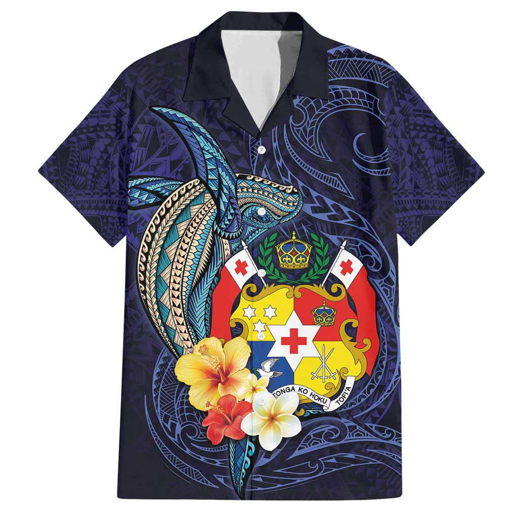 Tonga Vava'u Humpback Whale Blue Water Family Matching Tank Maxi Dress and Hawaiian Shirt Polynesian Hibiscus Flowers LT03 Dad's Shirt - Short Sleeve Blue - Polynesian Pride