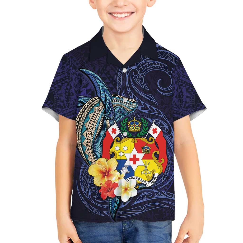 Tonga Vava'u Humpback Whale Blue Water Family Matching Tank Maxi Dress and Hawaiian Shirt Polynesian Hibiscus Flowers LT03 Son's Shirt Blue - Polynesian Pride