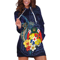 Tonga Vava'u Humpback Whale Blue Water Hoodie Dress Polynesian Hibiscus Flowers LT03 Blue - Polynesian Pride