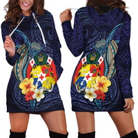 Tonga Vava'u Humpback Whale Blue Water Hoodie Dress Polynesian Hibiscus Flowers LT03 - Polynesian Pride