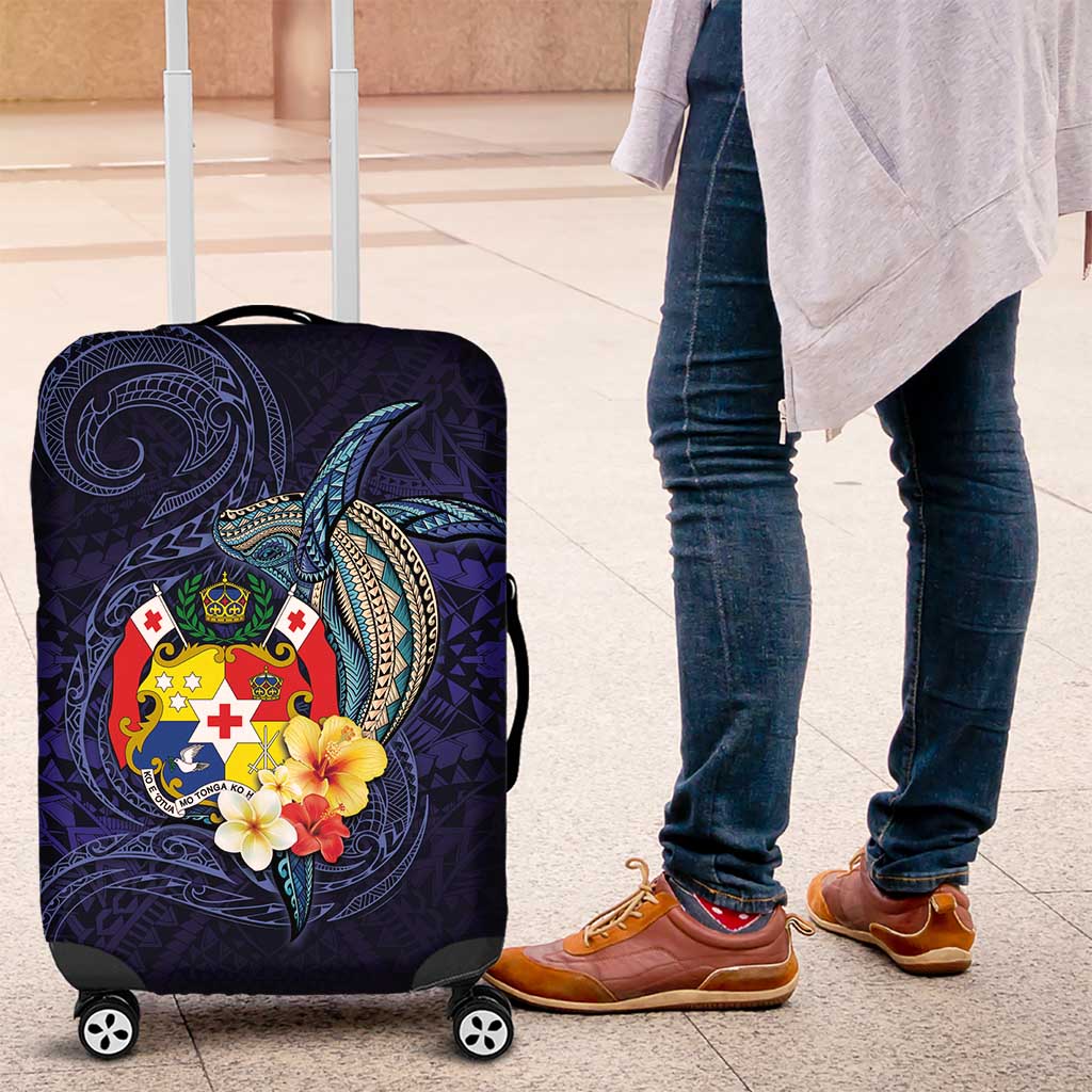 Tonga Vava'u Humpback Whale Blue Water Luggage Cover Polynesian Hibiscus Flowers LT03 Blue - Polynesian Pride