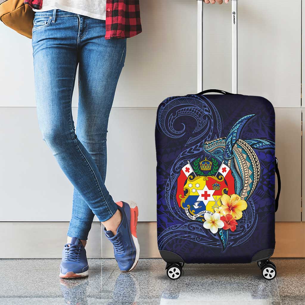 Tonga Vava'u Humpback Whale Blue Water Luggage Cover Polynesian Hibiscus Flowers LT03 - Polynesian Pride