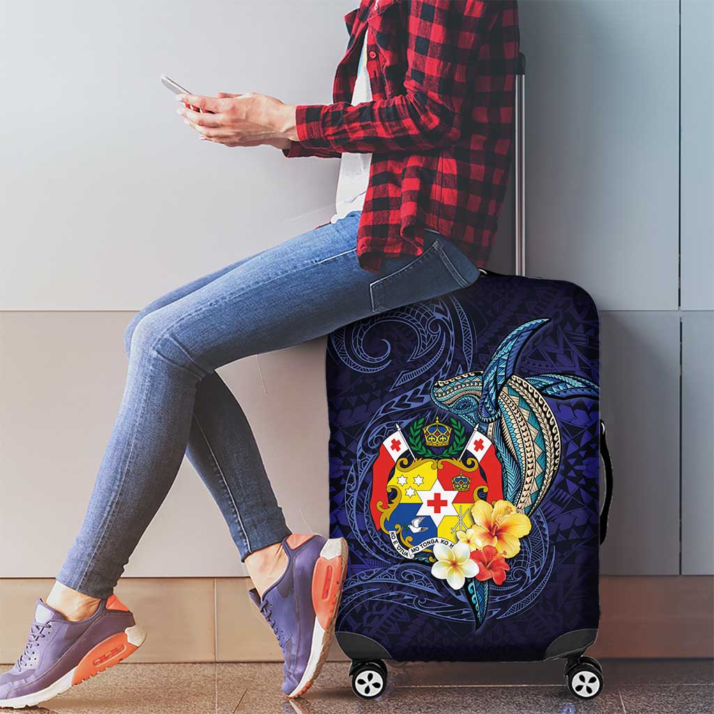 Tonga Vava'u Humpback Whale Blue Water Luggage Cover Polynesian Hibiscus Flowers LT03 - Polynesian Pride