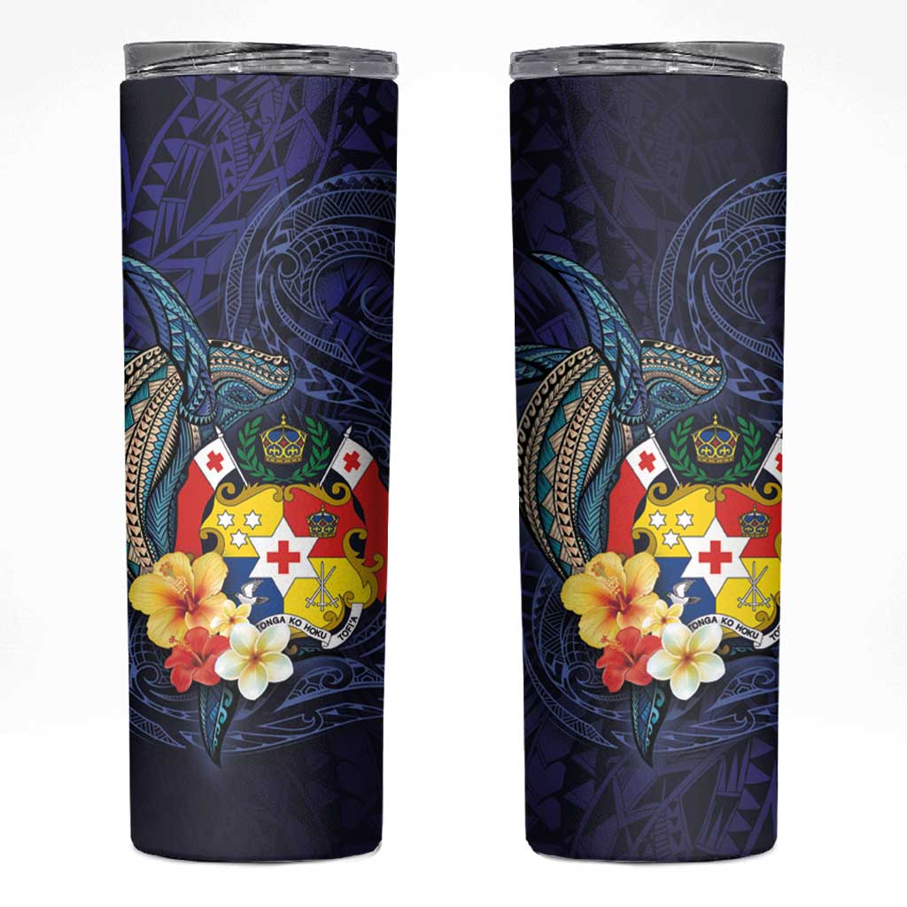 Tonga Vava'u Humpback Whale Blue Water Skinny Tumbler Polynesian Hibiscus Flowers LT03 Blue - Polynesian Pride