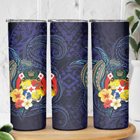 Tonga Vava'u Humpback Whale Blue Water Skinny Tumbler Polynesian Hibiscus Flowers LT03 - Polynesian Pride