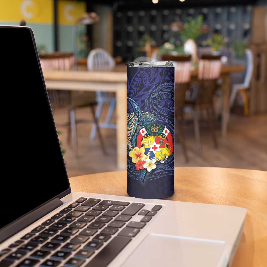 Tonga Vava'u Humpback Whale Blue Water Skinny Tumbler Polynesian Hibiscus Flowers LT03 - Polynesian Pride