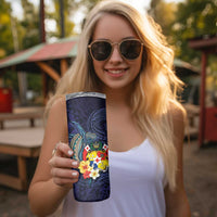 Tonga Vava'u Humpback Whale Blue Water Skinny Tumbler Polynesian Hibiscus Flowers LT03 - Polynesian Pride