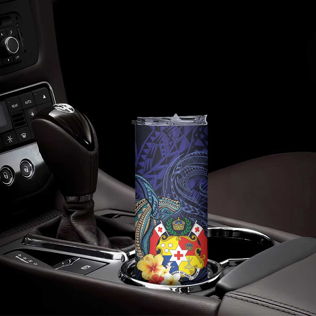 Tonga Vava'u Humpback Whale Blue Water Skinny Tumbler Polynesian Hibiscus Flowers LT03 - Polynesian Pride