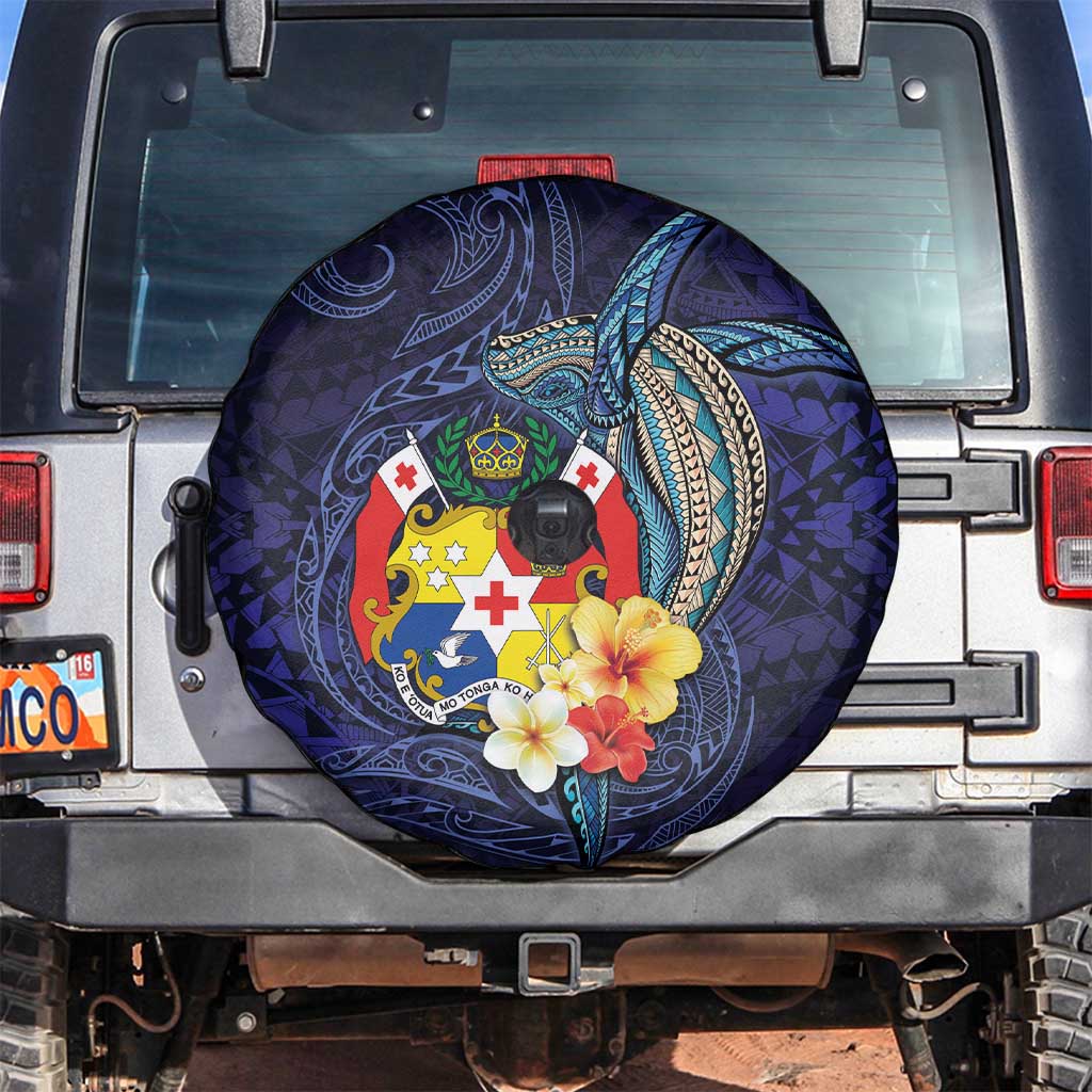 Tonga Vava'u Humpback Whale Blue Water Spare Tire Cover Polynesian Hibiscus Flowers LT03 Blue - Polynesian Pride