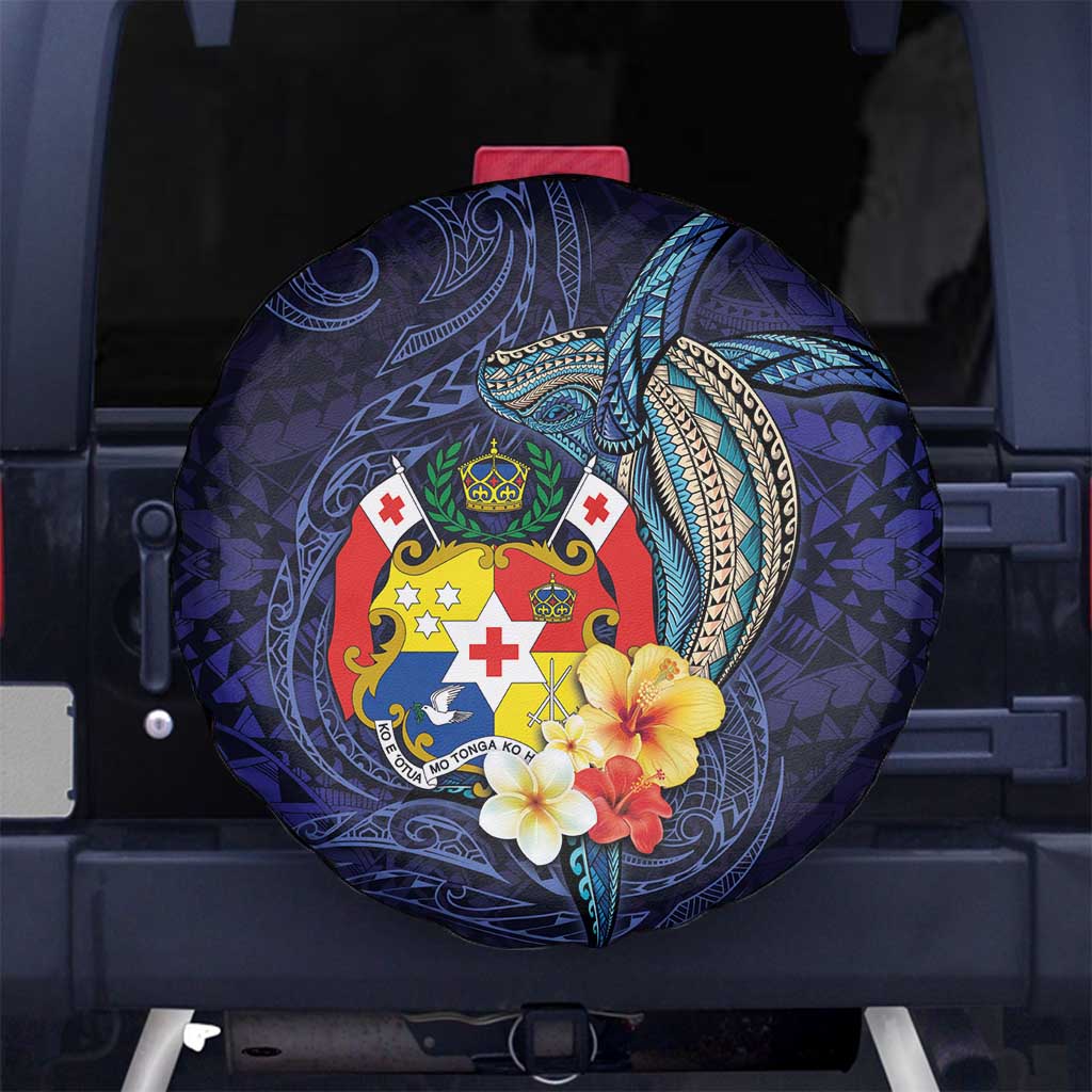 Tonga Vava'u Humpback Whale Blue Water Spare Tire Cover Polynesian Hibiscus Flowers LT03 - Polynesian Pride
