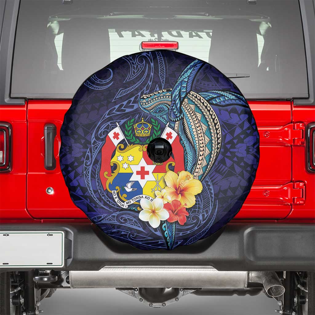 Tonga Vava'u Humpback Whale Blue Water Spare Tire Cover Polynesian Hibiscus Flowers LT03 - Polynesian Pride
