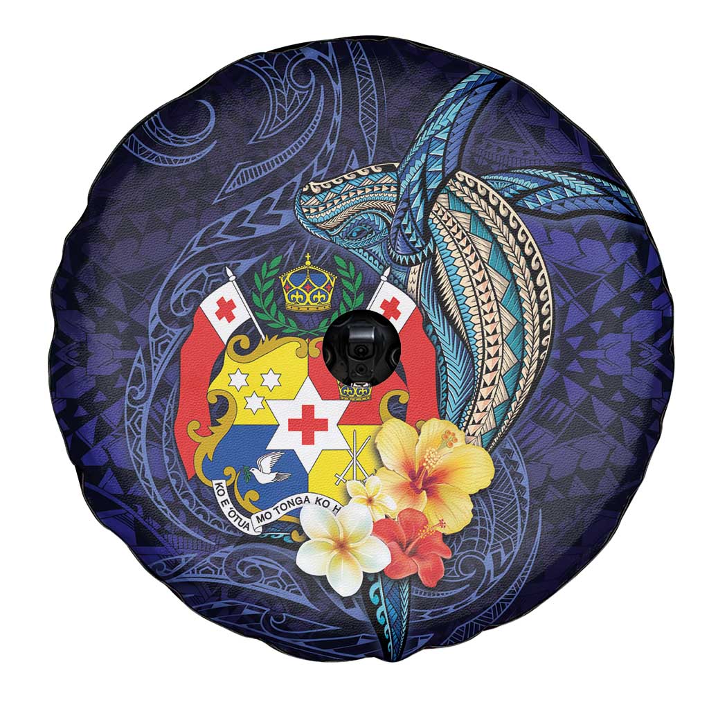 Tonga Vava'u Humpback Whale Blue Water Spare Tire Cover Polynesian Hibiscus Flowers LT03 - Polynesian Pride