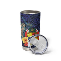 Tonga Vava'u Humpback Whale Blue Water Tumbler Cup Polynesian Hibiscus Flowers