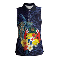 Tonga Vava'u Humpback Whale Blue Water Women Sleeveless Polo Shirt Polynesian Hibiscus Flowers LT03 Female Blue - Polynesian Pride