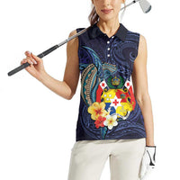 Tonga Vava'u Humpback Whale Blue Water Women Sleeveless Polo Shirt Polynesian Hibiscus Flowers LT03 - Polynesian Pride
