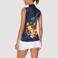 Tonga Vava'u Humpback Whale Blue Water Women Sleeveless Polo Shirt Polynesian Hibiscus Flowers LT03 - Polynesian Pride