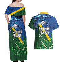 Solomon Islands Polynesian Tribal Shark and Crocodile Couples Matching Off Shoulder Maxi Dress and Hawaiian Shirt LT03 - Polynesian Pride