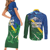 Solomon Islands Polynesian Tribal Shark and Crocodile Couples Matching Short Sleeve Bodycon Dress and Long Sleeve Button Shirt LT03 - Polynesian Pride