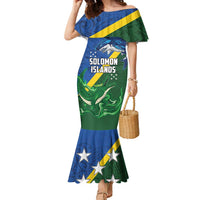 Solomon Islands Polynesian Tribal Shark and Crocodile Family Matching Mermaid Dress and Hawaiian Shirt LT03 Mom's Dress Blue - Polynesian Pride