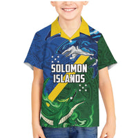 Solomon Islands Polynesian Tribal Shark and Crocodile Family Matching Mermaid Dress and Hawaiian Shirt LT03 Son's Shirt Blue - Polynesian Pride