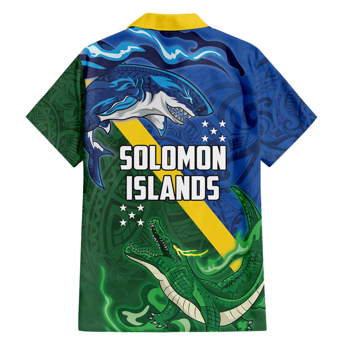 Solomon Islands Polynesian Tribal Shark and Crocodile Family Matching Off The Shoulder Long Sleeve Dress and Hawaiian Shirt LT03 - Polynesian Pride