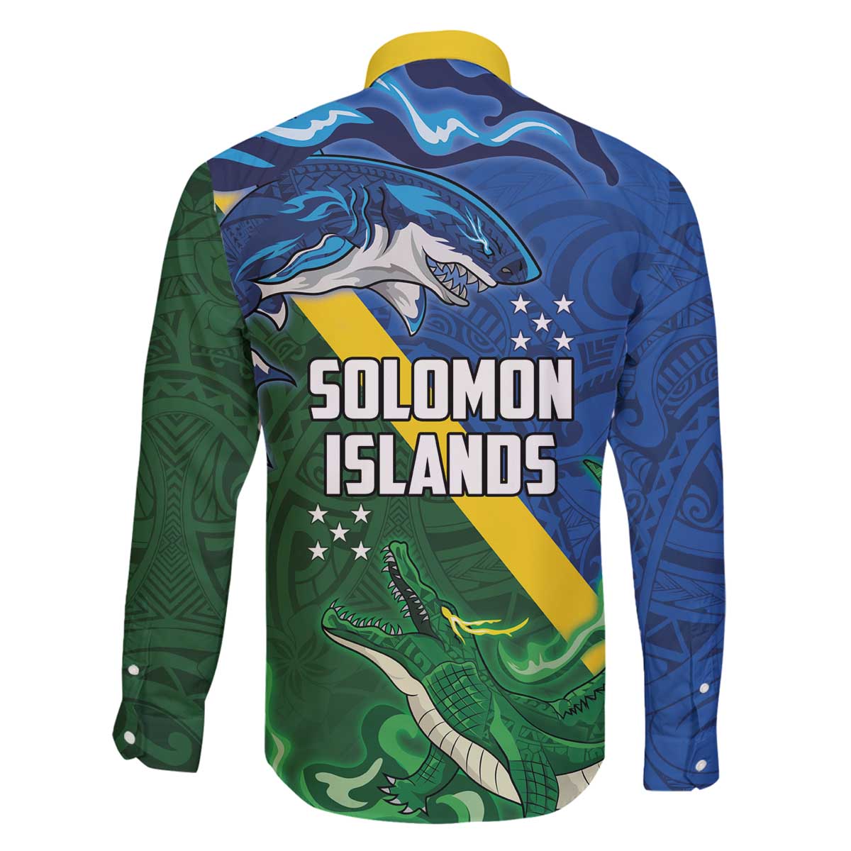Solomon Islands Polynesian Tribal Shark and Crocodile Family Matching Off The Shoulder Long Sleeve Dress and Hawaiian Shirt LT03 - Polynesian Pride