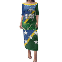 Solomon Islands Polynesian Tribal Shark and Crocodile Family Matching Puletasi and Hawaiian Shirt LT03 Mom's Dress Blue - Polynesian Pride