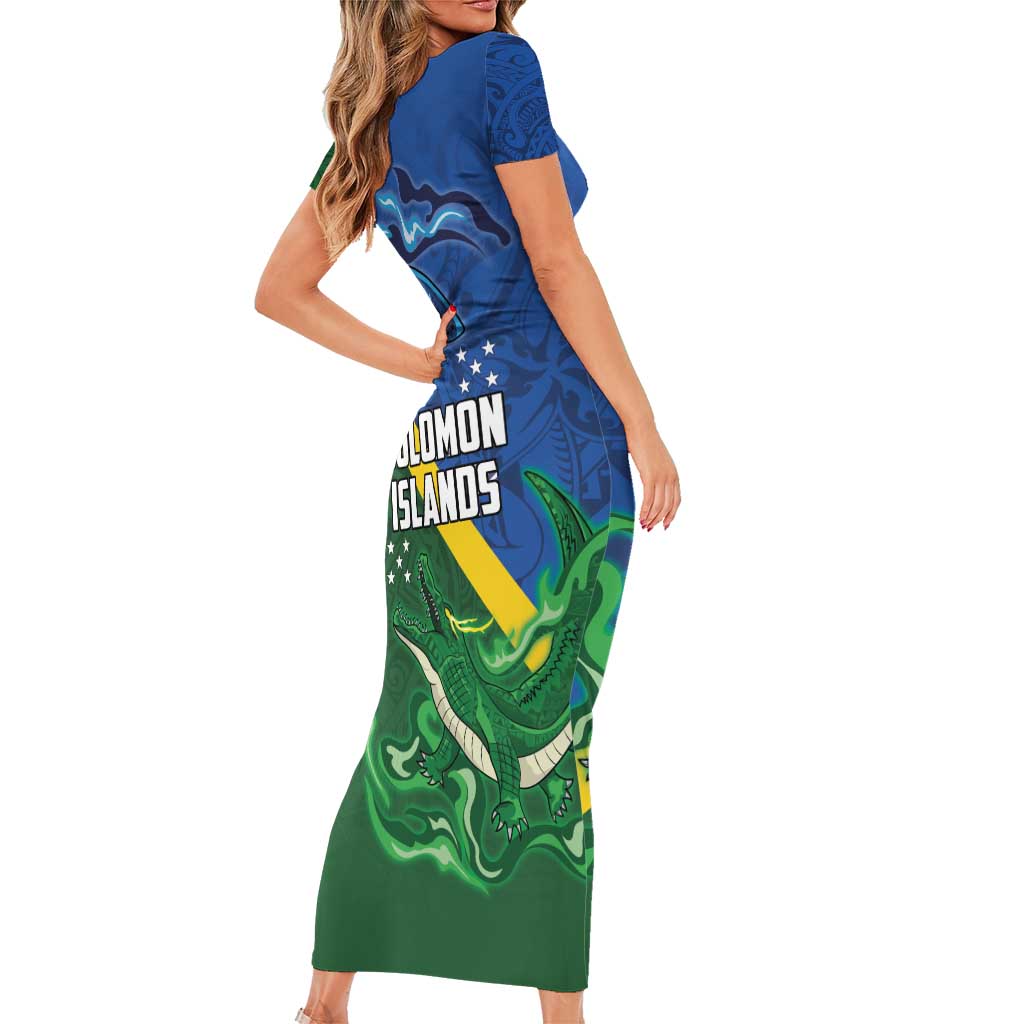 Solomon Islands Polynesian Tribal Shark and Crocodile Family Matching Short Sleeve Bodycon Dress and Hawaiian Shirt LT03 - Polynesian Pride