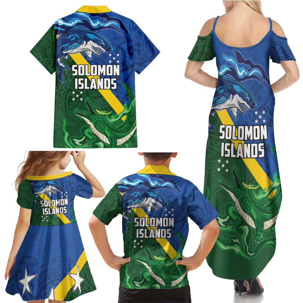 Solomon Islands Polynesian Tribal Shark and Crocodile Family Matching Summer Maxi Dress and Hawaiian Shirt LT03 - Polynesian Pride