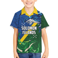 Solomon Islands Polynesian Tribal Shark and Crocodile Family Matching Summer Maxi Dress and Hawaiian Shirt LT03 Son's Shirt Blue - Polynesian Pride