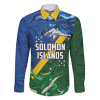 Solomon Islands Polynesian Tribal Shark and Crocodile Family Matching Tank Maxi Dress and Hawaiian Shirt LT03 Dad's Shirt - Long Sleeve Blue - Polynesian Pride