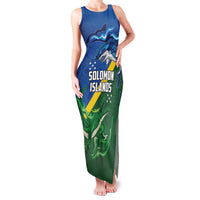 Solomon Islands Polynesian Tribal Shark and Crocodile Family Matching Tank Maxi Dress and Hawaiian Shirt LT03 Mom's Dress Blue - Polynesian Pride
