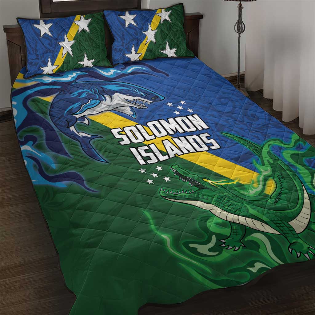 Solomon Islands Polynesian Tribal Shark and Crocodile Quilt Bed Set LT03 Blue - Polynesian Pride