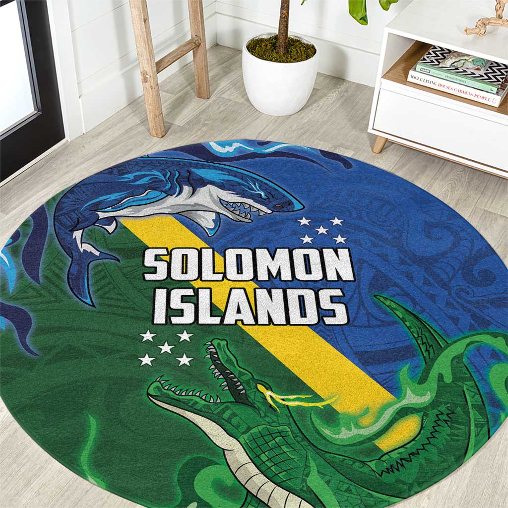 Solomon Islands Polynesian Tribal Shark and Crocodile Round Carpet LT03 Blue - Polynesian Pride